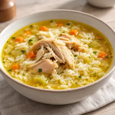 Soupe de poulet et de riz facile et familiale