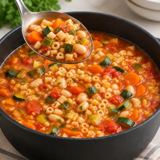 Soupe minestrone facile aux légumes et petites pâtes