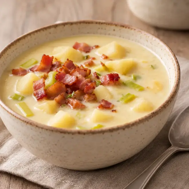 Soupe pommes de terre poireaux au bacon facile
