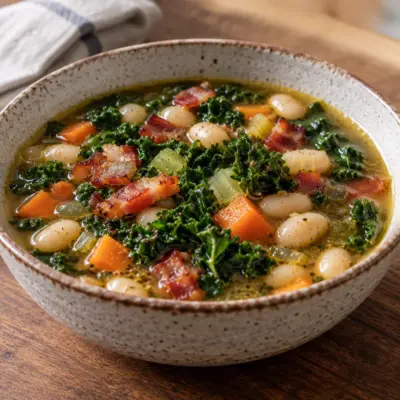 Soupe rustique aux haricots blancs et bacon