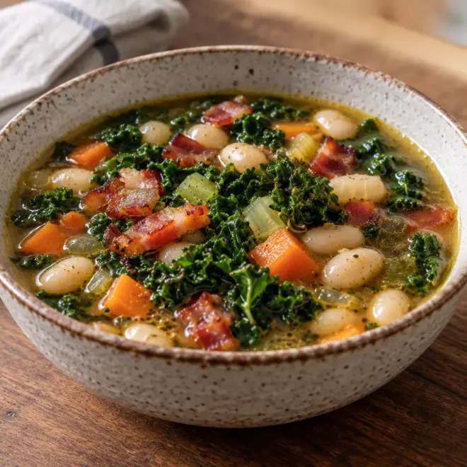 Soupe rustique aux haricots blancs et bacon