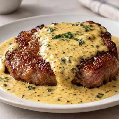 Steak à la moutarde : sauce crémeuse maison