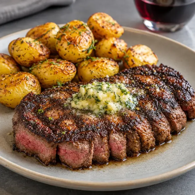 Steak au beurre et aux herbes facile