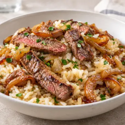 Steak riz oignons caramélisés facile et familial