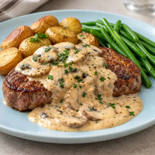 Steak sauce crémeuse aux champignons facile