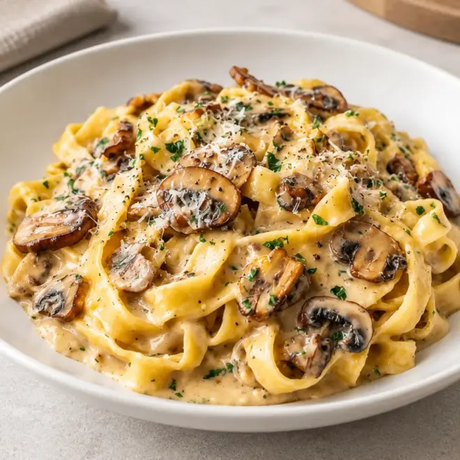 Tagliatelles aux champignons faciles et crémeuses