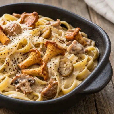 Tagliatelles fraîches recette aux girolles et châtaignes