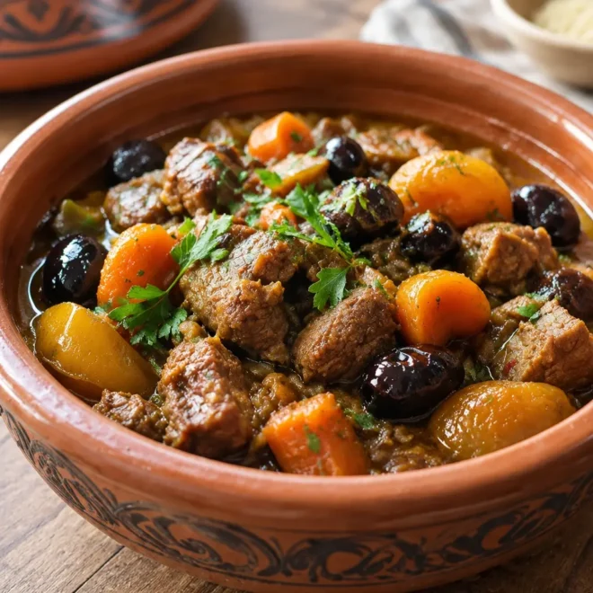 Tajine de bœuf facile aux carottes et olives