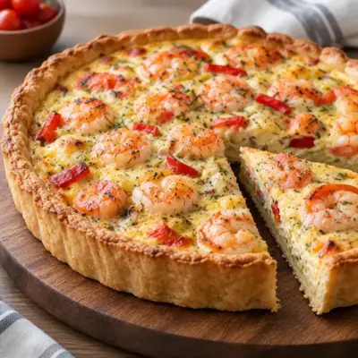 Tarte aux crevettes, poireaux et crème fraîche