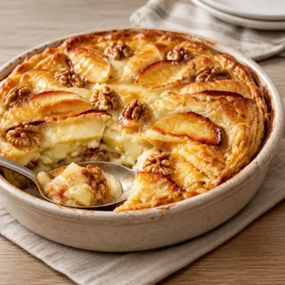 Tarte aux pommes facile, noix et fromage fondant