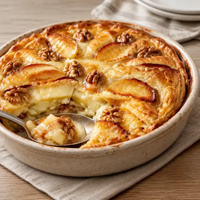 Tarte aux pommes facile, noix et fromage fondant