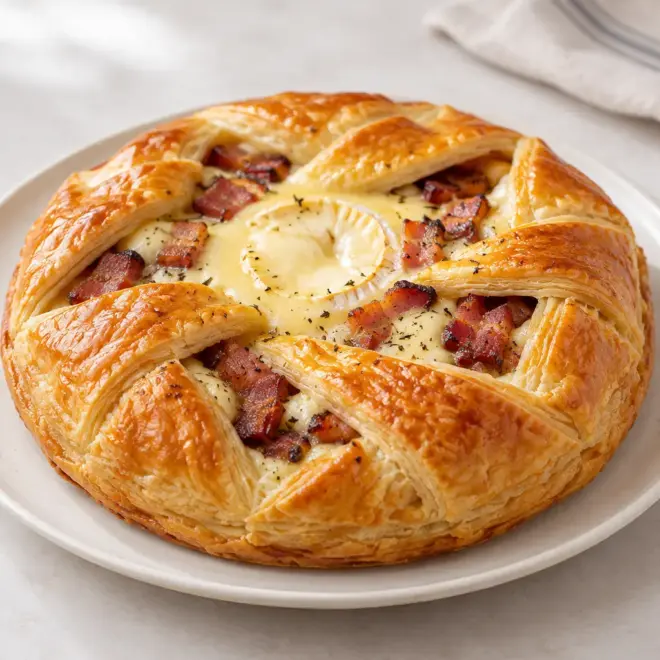 Tarte feuilletée au camembert, dorée et coulante