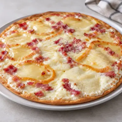 Tarte flambée recette, bacon et pommes de terre