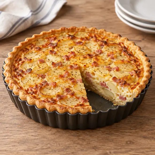 Tarte pommes de terre : recette crémeuse et dorée