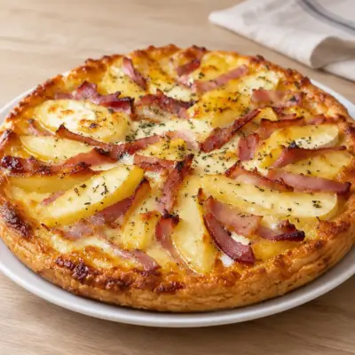 Tarte pommes de terre camembert et lardons