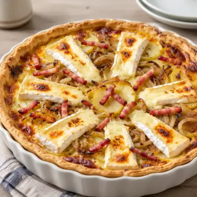 Tarte pommes de terre lardons et brie facile