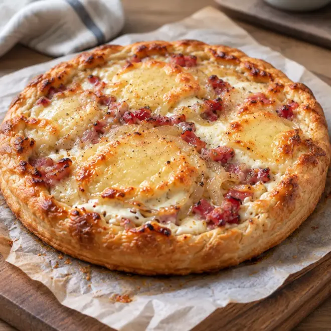 Tarte rustique aux lardons et aux oignons facile