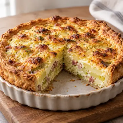 Tarte rustique aux poireaux, pommes de terre et bacon