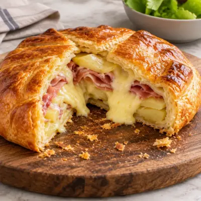 Tarte rustique pommes de terre, jambon et fromage