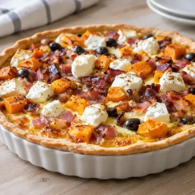 Tarte salée au potiron, lardons et chèvre
