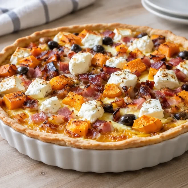 Tarte salée au potiron, lardons et chèvre