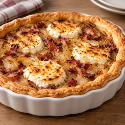 Tarte salée aux oignons, lardons et chèvre