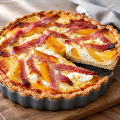 Tarte salée aux pêches, bacon et fromage