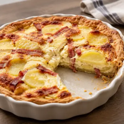 Tarte salée pommes de terre, bacon et brie