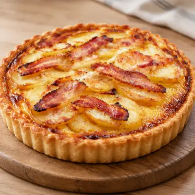 Tarte salée pommes de terre et lard fondante