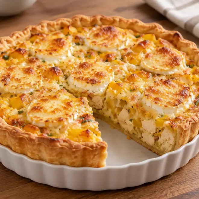 Tarte salée poulet chèvre facile et gratinée