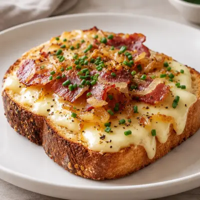 Tartines gratinées : fromage, pancetta et oignons