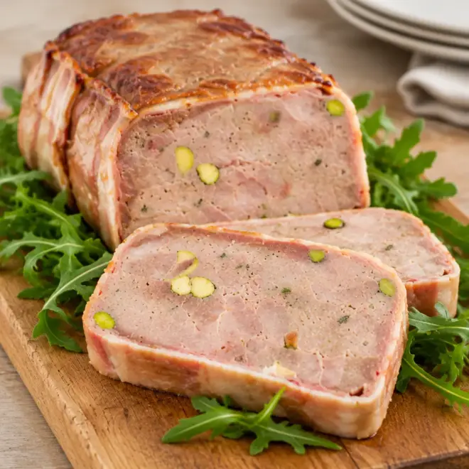 Terrine de canard aux pistaches, fondante et bien tenue