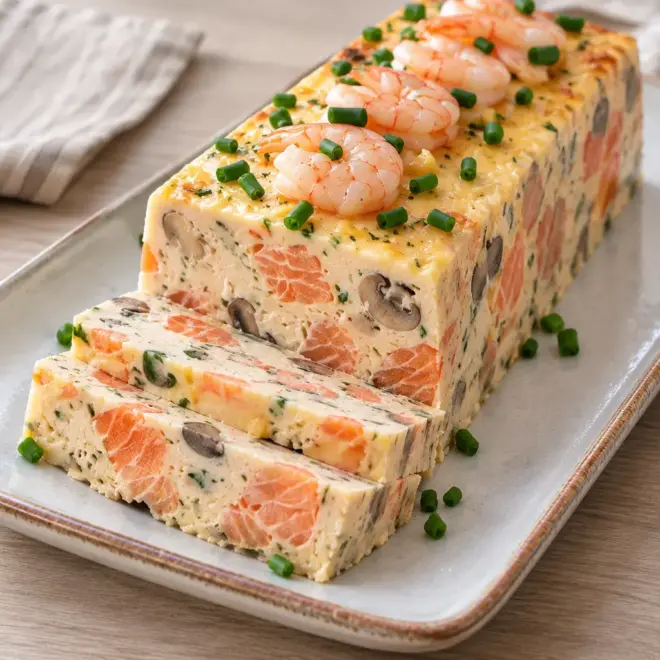Terrine de saumon, crevettes et champignons facile