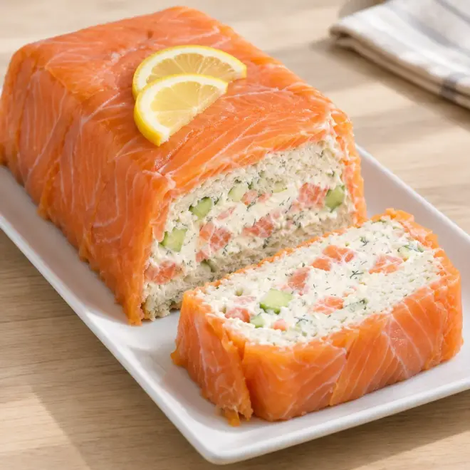 Terrine de saumon fumé, fraîche et joliment stratifiée