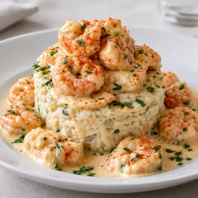 Timbale de riz aux crevettes crémeuse
