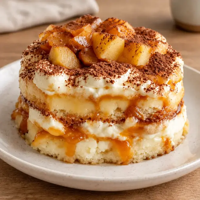 Tiramisu rustique aux pommes, fondant et doré