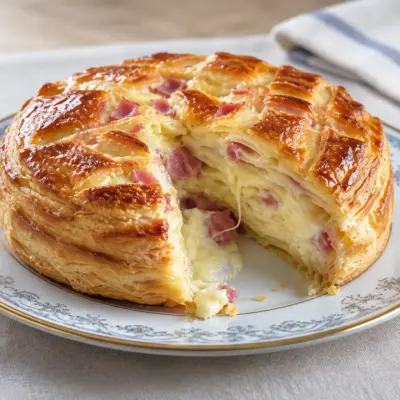 Tourte feuilletée au jambon, recette crémeuse