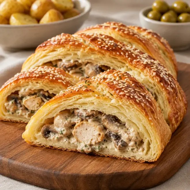 Tresse feuilletée au poulet, crémeuse et dorée