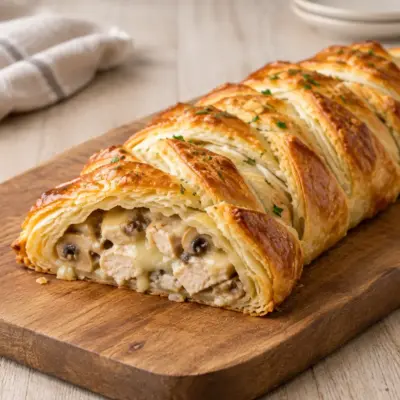 Tresse feuilletée poulet champignons facile