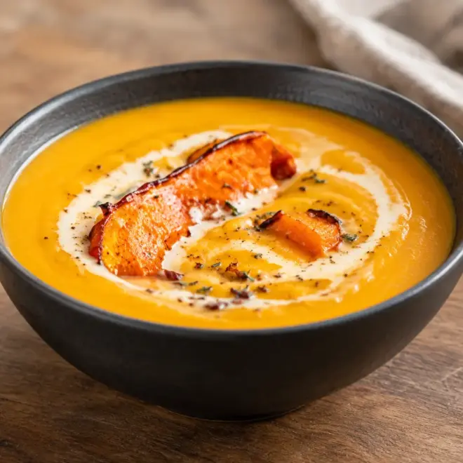 Velouté de courge, lisse et bien rôti