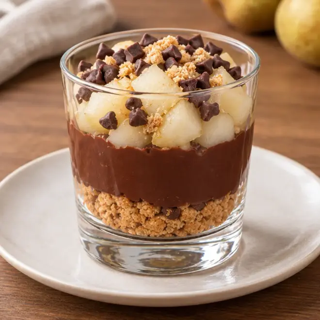 Verrine étagée au chocolat et aux poires