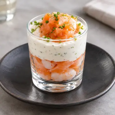 Verrine de crevettes et saumon fumé facile