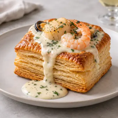 Vol-au-vents de la mer crémeux et croustillants