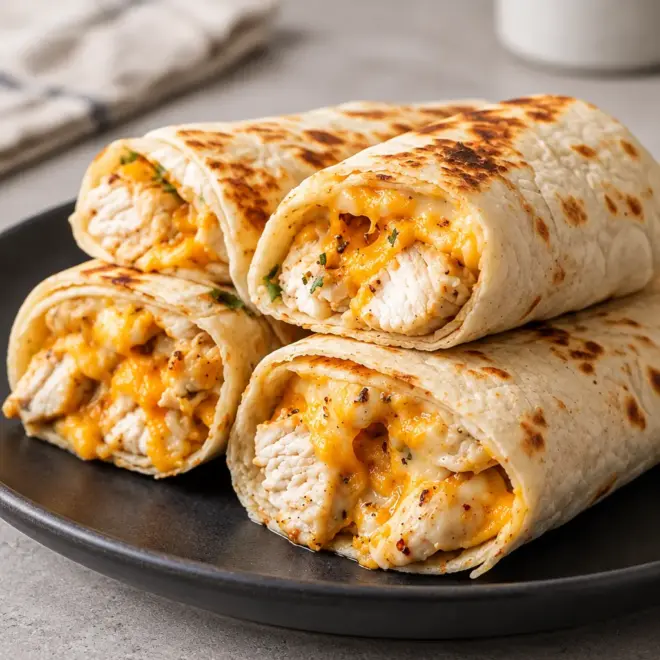 Wraps au poulet et au fromage, dorés et fondants